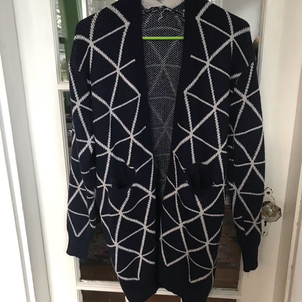 Oversized navy geometric print sweater